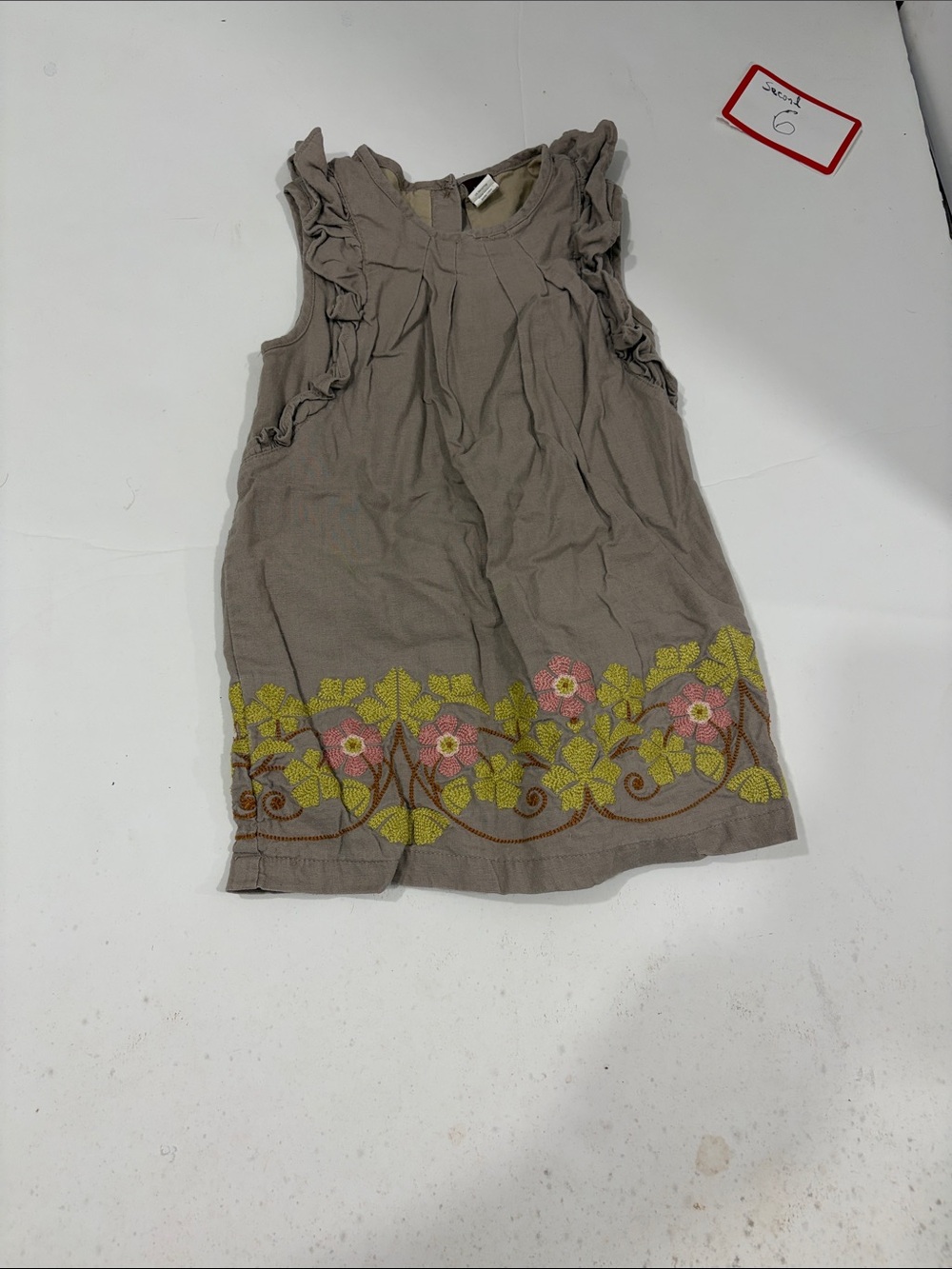 Tea Collection Taupe Dress with Pink & Lime Floral Border